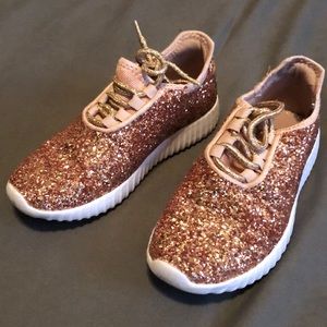 Girls Sparkly Rose Gold Sneakers
